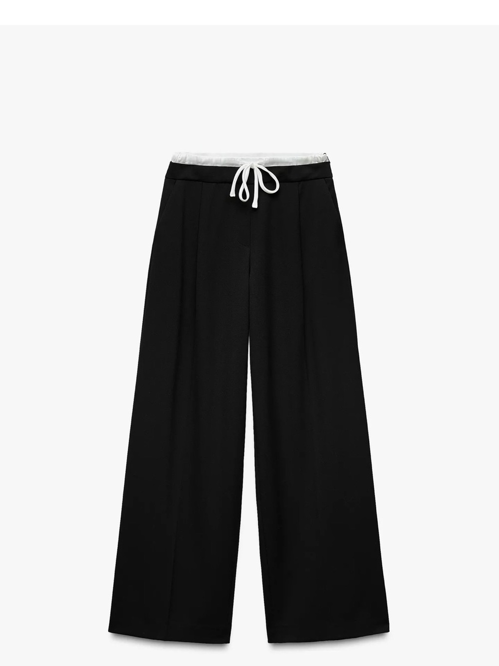Zara Black Wide-Leg Trousers with White Drawstring
